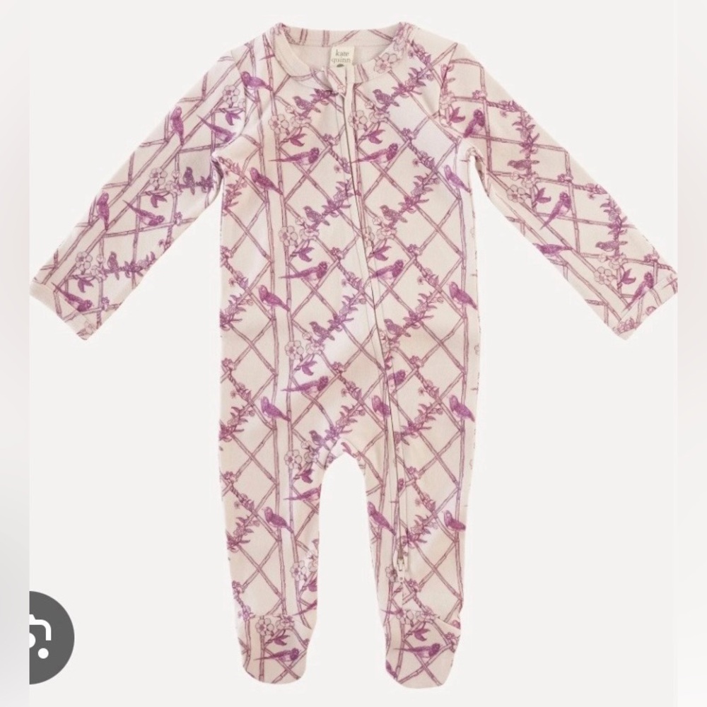 NWT Kate Quinn Long Sleeve 2 Way Zipper Footie Trellis Birds